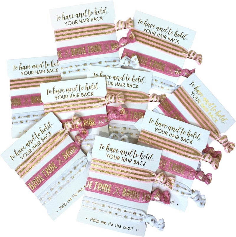 Bachelorette to Bride 10-Pack of Hair Tie Cards - Bachelorette Party and Wedding Shower Proposal Gifts for Bridesmaids, Team Bride, Bride Tribe (Blush & Gold (Tribe)) - Image 2